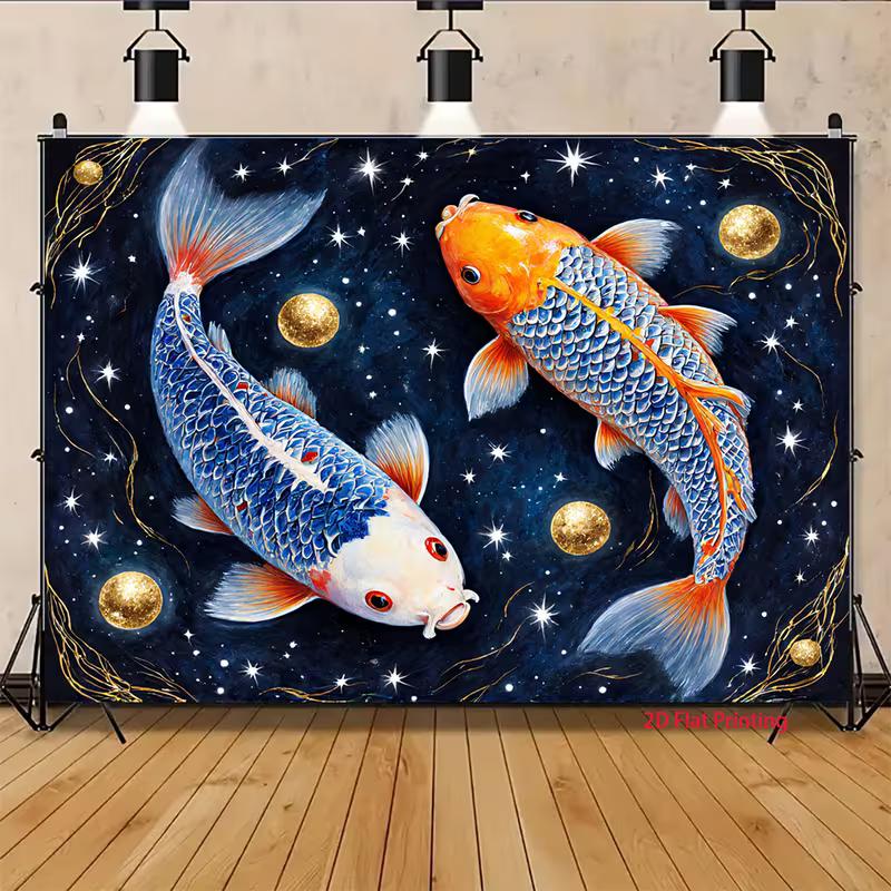 2D Feng Shui Photography Background, Celestial Koi Fish in Cosmic Starry Night 47.2x31.5inch/120*80cm
2D Feng Shui Photography Background, Celestial Koi Fish in Cosmic Starry Night 47.2x31.5inch/120*80cm
