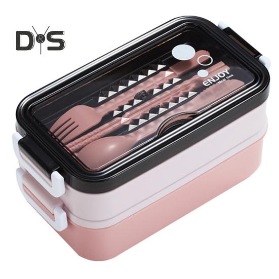 Ланч-бокс со столовыми приборами, герметичная коробка большой емкости, легко чистящаяся коробка для еды Bento для домашнего офиса, школы розовый