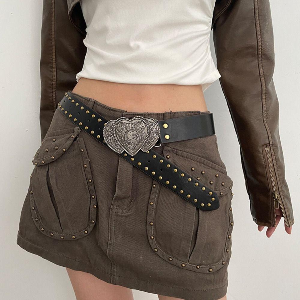 Металлическая пряжка Сердце PU кожаный ремень Любовь Брюки Украшение Y2k Стиль Поясной ремень Брюки Украшение