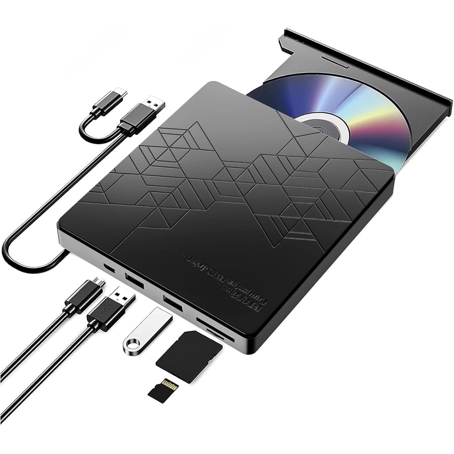 External CD/DVD Drive ,USB 3.0 DVD CD Burner with 2 USB Ports and 2 TF/SD Card Slots, DVD Player for Laptop,Mac,PC,Windows 11/10
External CD/DVD Drive ,USB 3.0 DVD CD Burner with 2 USB Ports and 2 TF/SD Card Slots, DVD Player for Laptop,Mac,PC,Windows 11/10