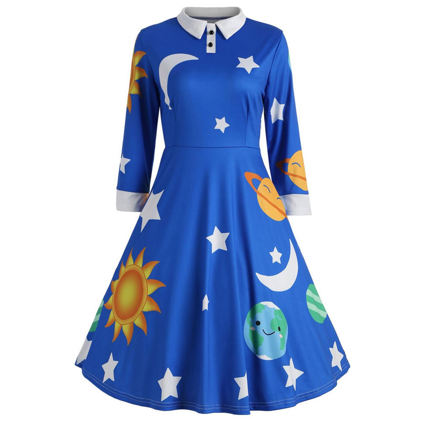 Women s Vintage Collar Planet Print A-Line Flare Party Dress S синій
Women s Vintage Collar Planet Print A-Line Flare Party Dress S синій