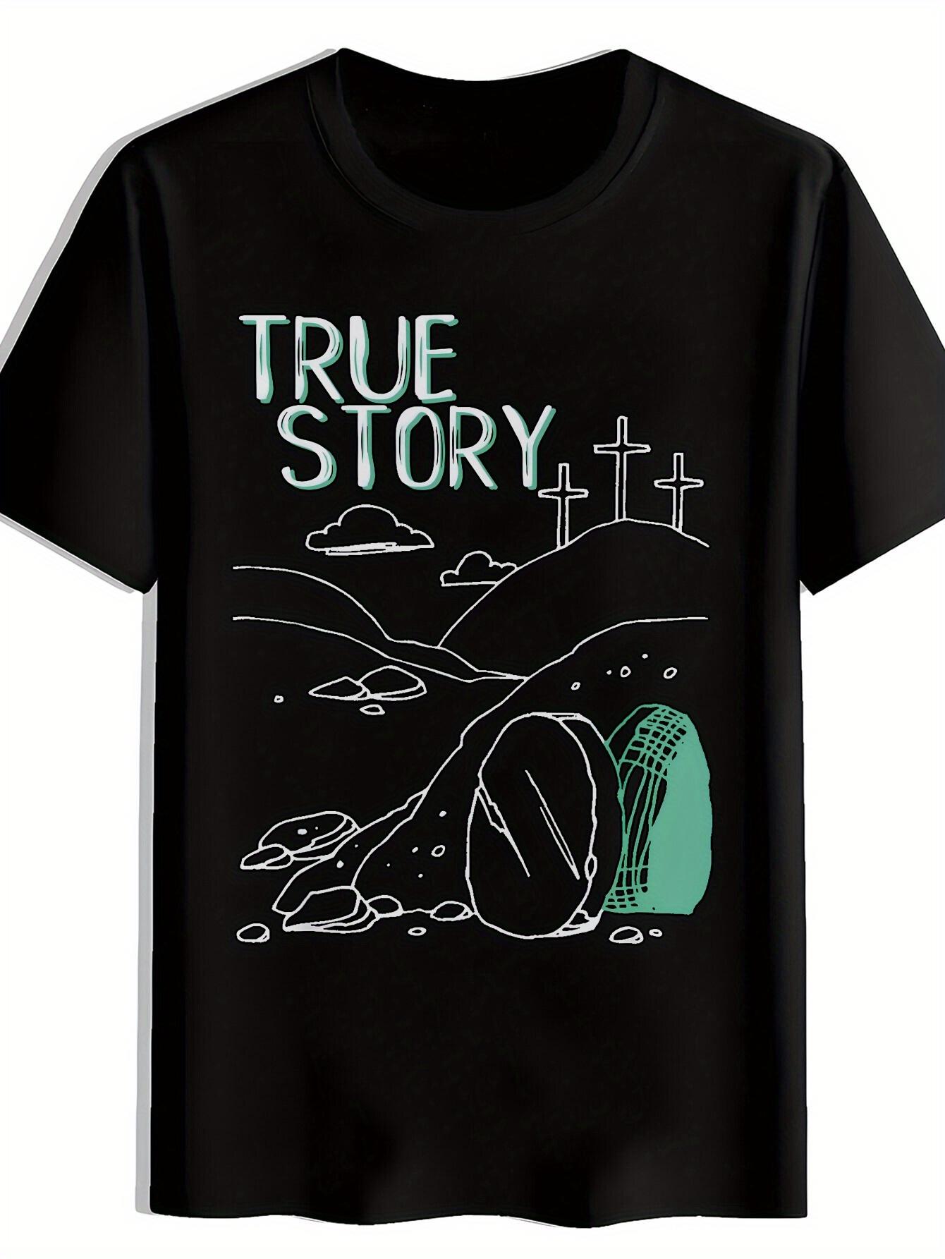 Graphic T-shirt - Religious Easter Theme with TRUE STORY Text - Black with Light Green Print - Lightweight Polyester Casual Tee for Easter M
Graphic T-shirt - Religious Easter Theme with TRUE STORY Text - Black with Light Green Print - Lightweight Polyester Casual Tee for Easter M