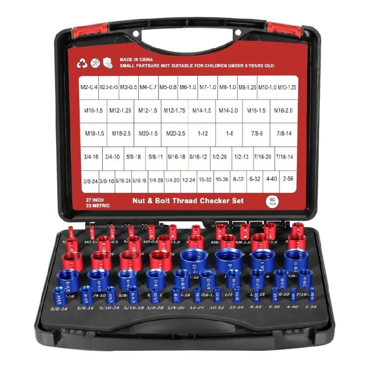 Profession Nut Bolt Thread Gauge 50PCS Set Aluminum Gauges Portable Organizers Case Standard Metric Size Identification 1
Profession Nut Bolt Thread Gauge 50PCS Set Aluminum Gauges Portable Organizers Case Standard Metric Size Identification 1