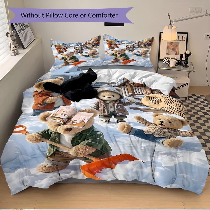 3pcs Anime Teddy Bear Winter Snow Scene Comforter Set with Two Pillowcases (No Core) - Home Decor, Holiday Gift, Polyester Fabric, Cartoon Design 135x200cm
3pcs Anime Teddy Bear Winter Snow Scene Comforter Set with Two Pillowcases (No Core) - Home Decor, Holiday Gift, Polyester Fabric, Cartoon Design 135x200cm