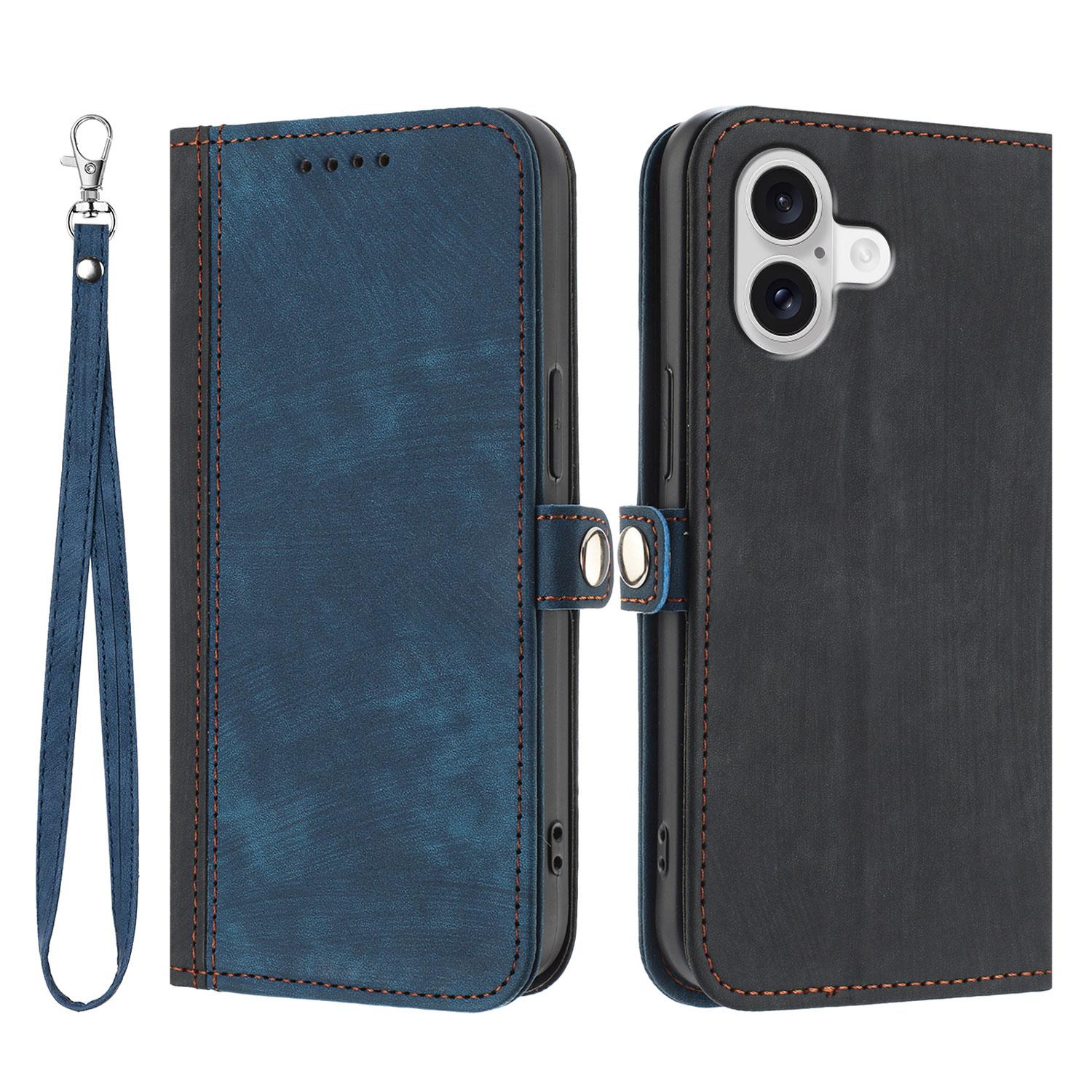 For iPhone 17 PU Leather Case with Strap Phone Cover Stand Side Magnetic Button Design Black Royal Blue
For iPhone 17 PU Leather Case with Strap Phone Cover Stand Side Magnetic Button Design Black Royal Blue