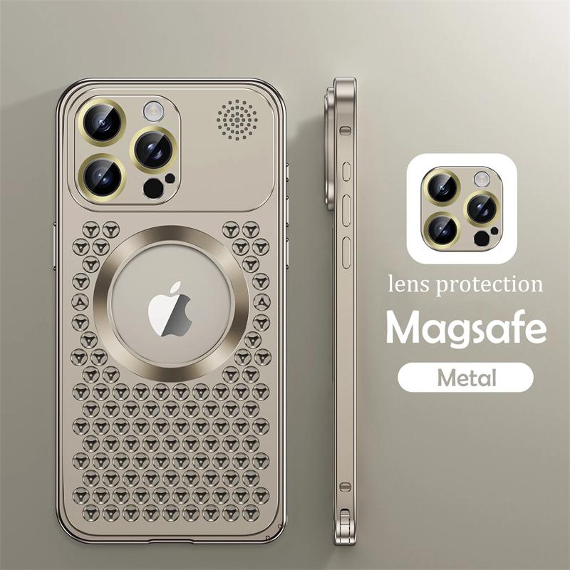 Роскошный металлический магнитный чехол для телефона Magsafe с рассеиванием тепла для iPhone 15 14 Pro Max 15Plus, пленка для объектива, съемный чехол для ароматерапии
Роскошный металлический магнитный чехол для телефона Magsafe с рассеиванием тепла для iPhone 15 14 Pro Max 15Plus, пленка для объектива, съемный чехол для ароматерапии