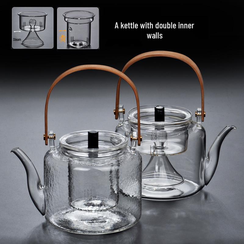 Японский стеклянный чайник двойного назначения с узором «молоток» - Для запаривания и кипячения