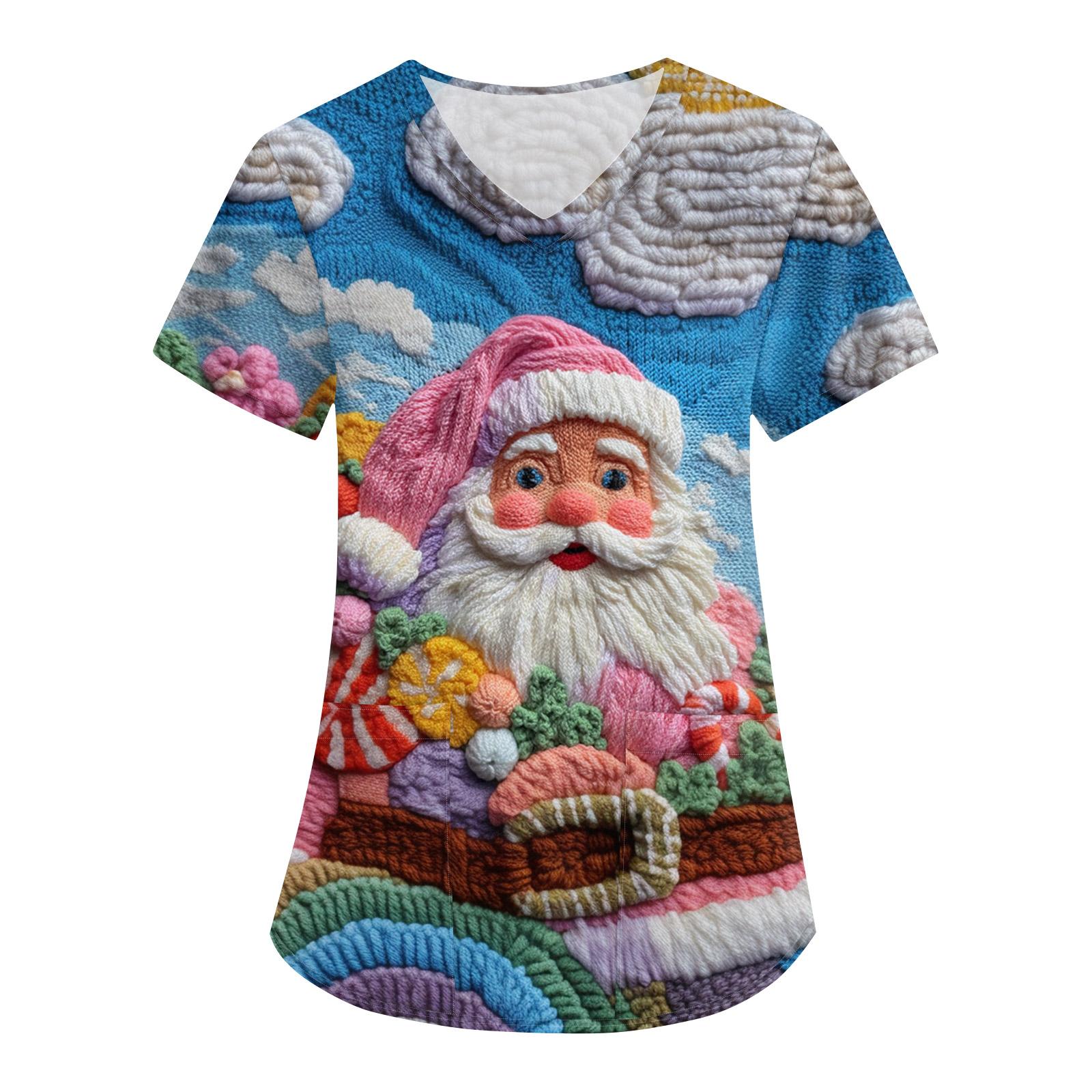 Женская свободная униформа с V-образным вырезом, короткими рукавами и рождественским принтом M
Женская свободная униформа с V-образным вырезом, короткими рукавами и рождественским принтом M