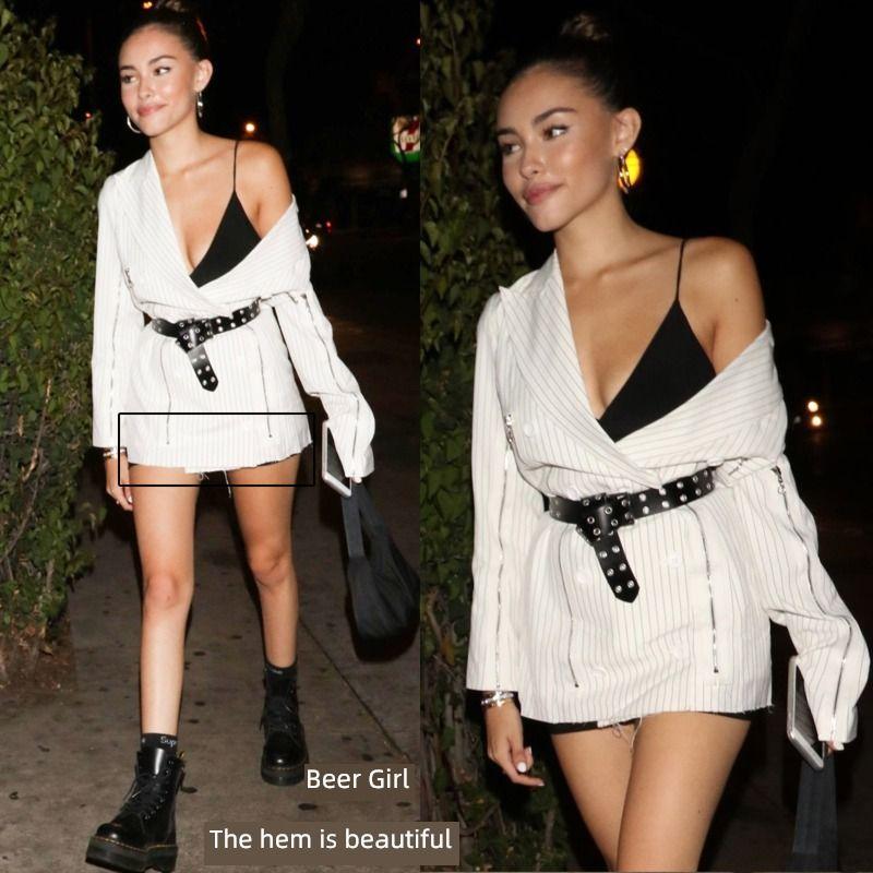 Women s Overmodel Street-Shot Striped Jacket Mid-Length Suit White Stripes suit with zipper trim L
Women s Overmodel Street-Shot Striped Jacket Mid-Length Suit White Stripes suit with zipper trim L