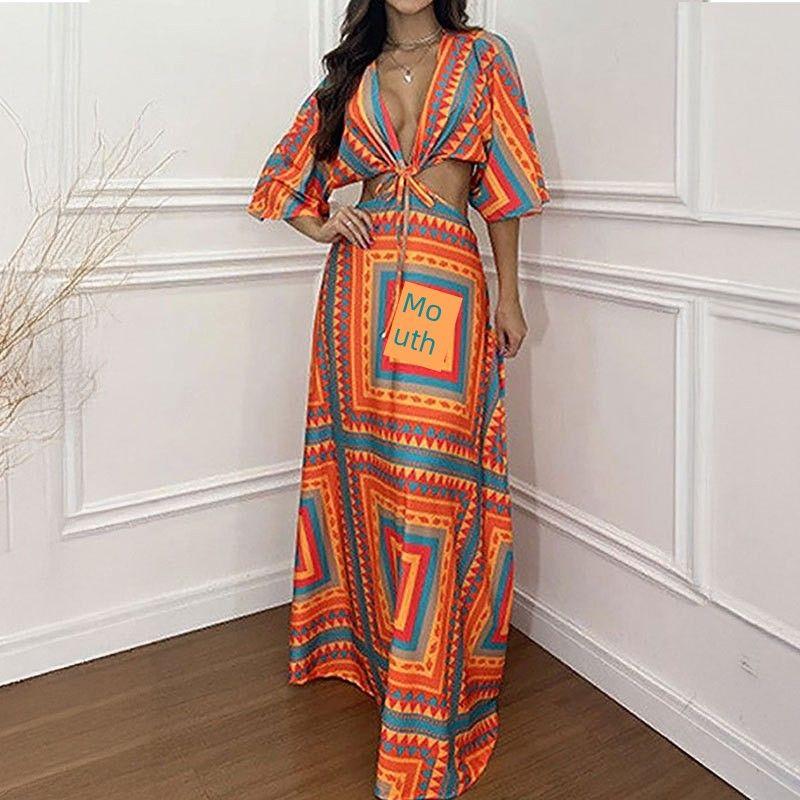 Waist Tied Dress2025 New European and American Women Fashion Print Sexy Deep V Waist Strap Dress Orange M
Waist Tied Dress2025 New European and American Women Fashion Print Sexy Deep V Waist Strap Dress Orange M