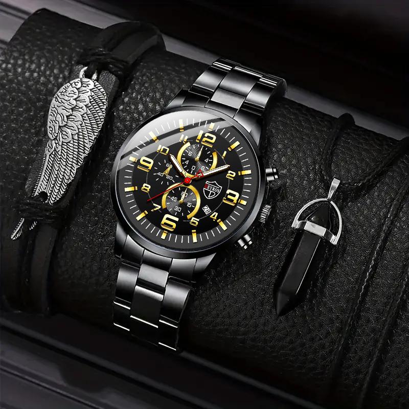 3 шт./компл., модные мужские роскошные деловые кварцевые часы с ремешком из нержавеющей стали и браслет, комплект ожерелья, мужские подарки
3 шт./компл., модные мужские роскошные деловые кварцевые часы с ремешком из нержавеющей стали и браслет, комплект ожерелья, мужские подарки