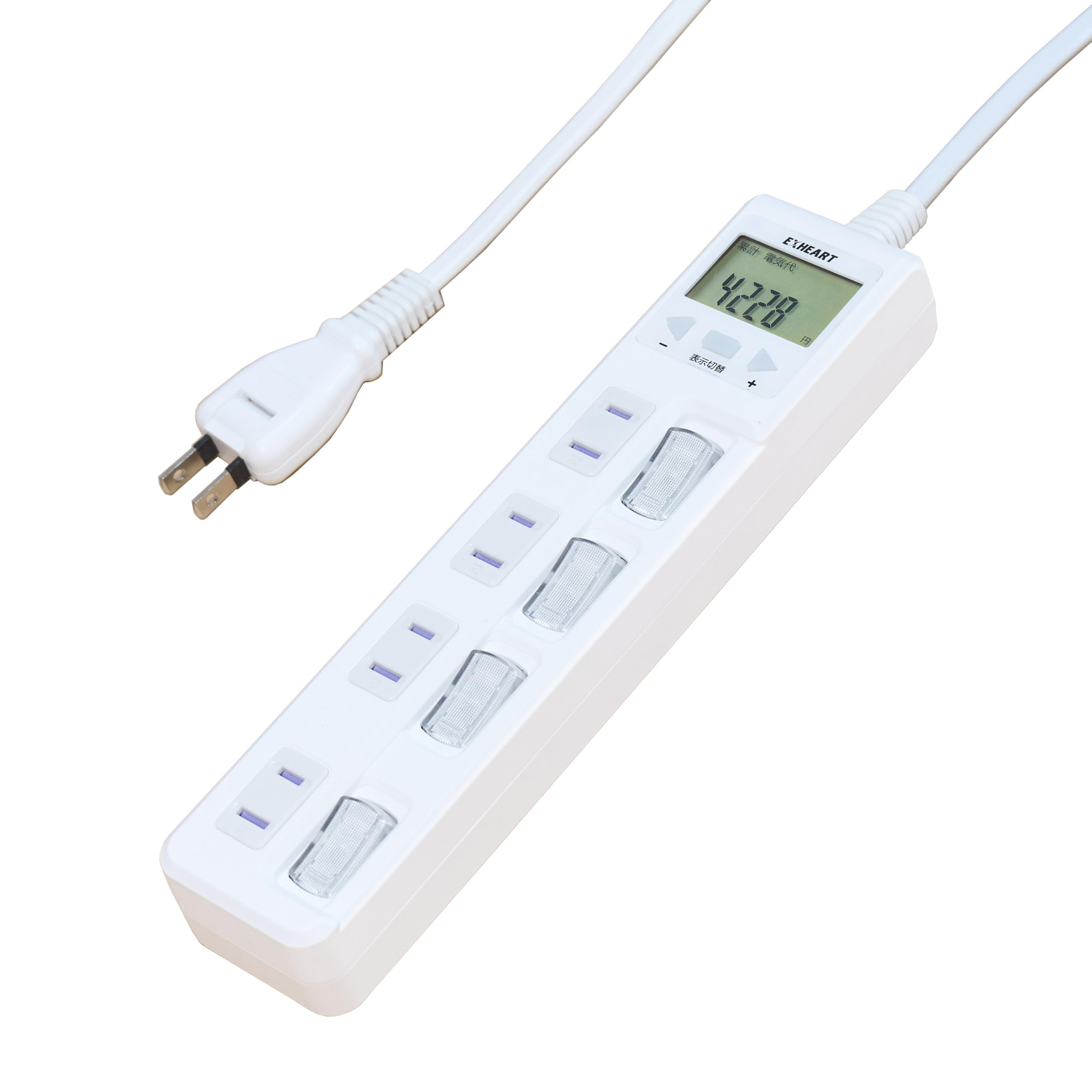 EXHEART Smart Energy Saving Power Strip with Wattmeter, 4 Outlets, 2m Cable, White. Features include power consumption, electricity cost, and CO2 emis
EXHEART Smart Energy Saving Power Strip with Wattmeter, 4 Outlets, 2m Cable, White. Features include power consumption, electricity cost, and CO2 emis