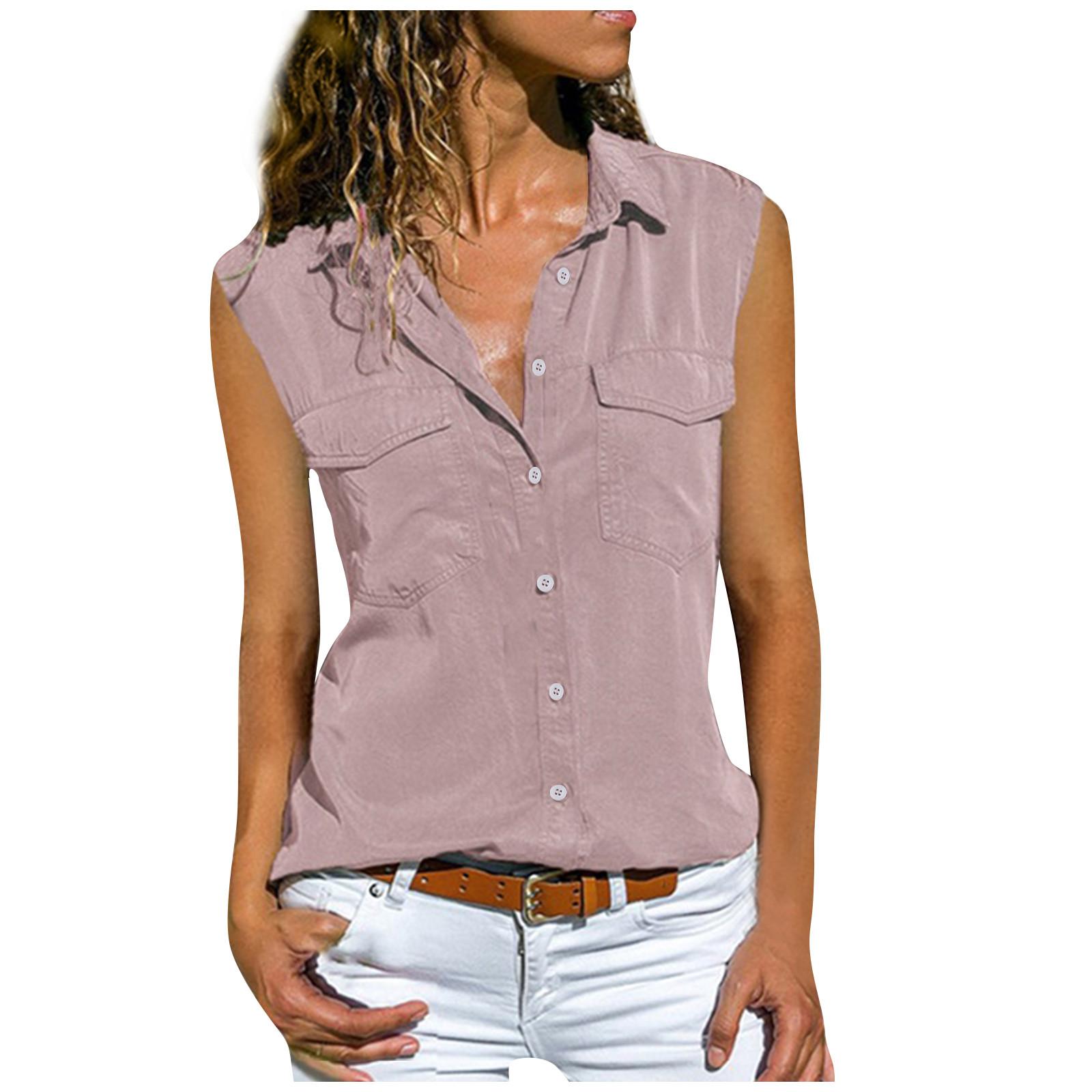Женская повседневная однотонная рубашка без рукавов с карманами и лацканами XL розовый
Женская повседневная однотонная рубашка без рукавов с карманами и лацканами XL розовый