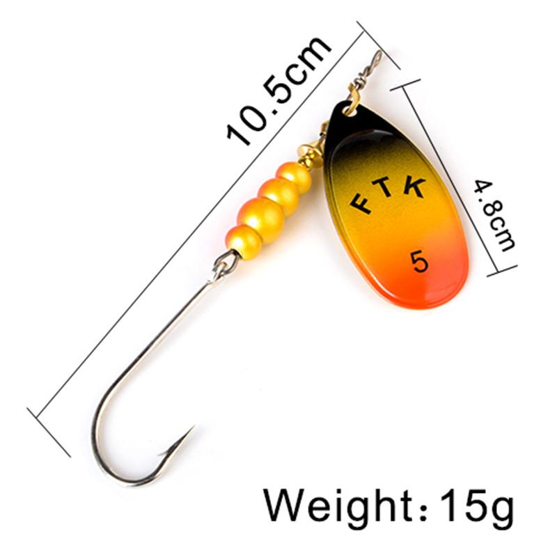 FTK 1 шт., одинарный крючок для рыбалки, разные цвета, приманка для окуня, 4,1 г, 5,0 г, 7,8 г, 10,5 г, 15,0 г, длина 7,2 см, 8 см, 8,8 см, 9,8 см, 10,5 см 5# оранжевый