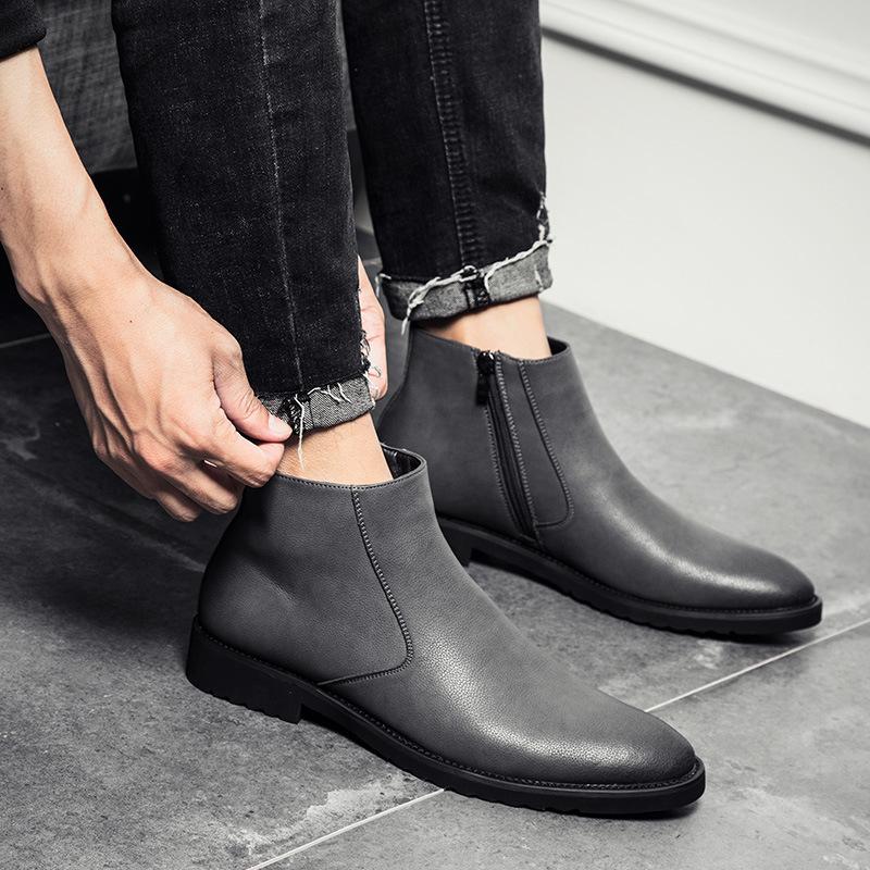 Autumn mid-top Martin boots pointed fleece short boots high-top zipper leather shoes Chelsea 44
Autumn mid-top Martin boots pointed fleece short boots high-top zipper leather shoes Chelsea 44