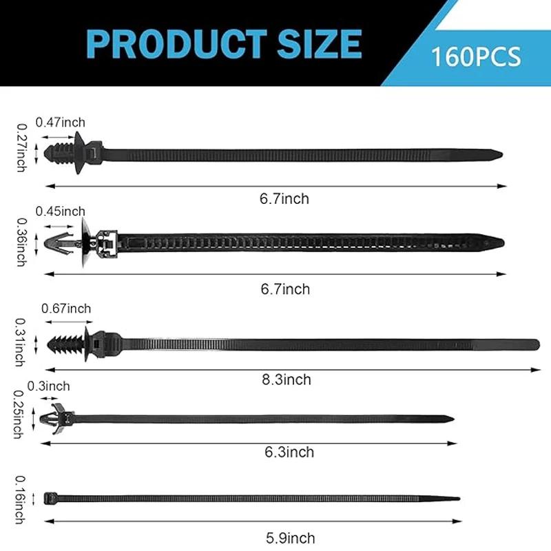 160Pcs Push Mount Cable Ties Assortment Kit Automotive Wire Harness Fastener Clips Nylon Self Locking Zip Tie for Car Engine Bay
160Pcs Push Mount Cable Ties Assortment Kit Automotive Wire Harness Fastener Clips Nylon Self Locking Zip Tie for Car Engine Bay