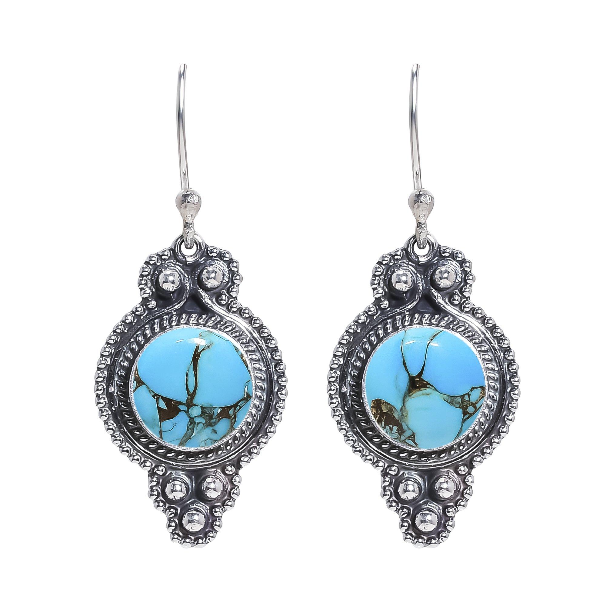 Copper Blue Turquoise 925 Sterling Silver Earring V6679, Blue Earring, Round Earring, Valentin s Day Gift, Gift For Her, Birthday Gift, Handmade Jewel
Copper Blue Turquoise 925 Sterling Silver Earring V6679, Blue Earring, Round Earring, Valentin s Day Gift, Gift For Her, Birthday Gift, Handmade Jewel