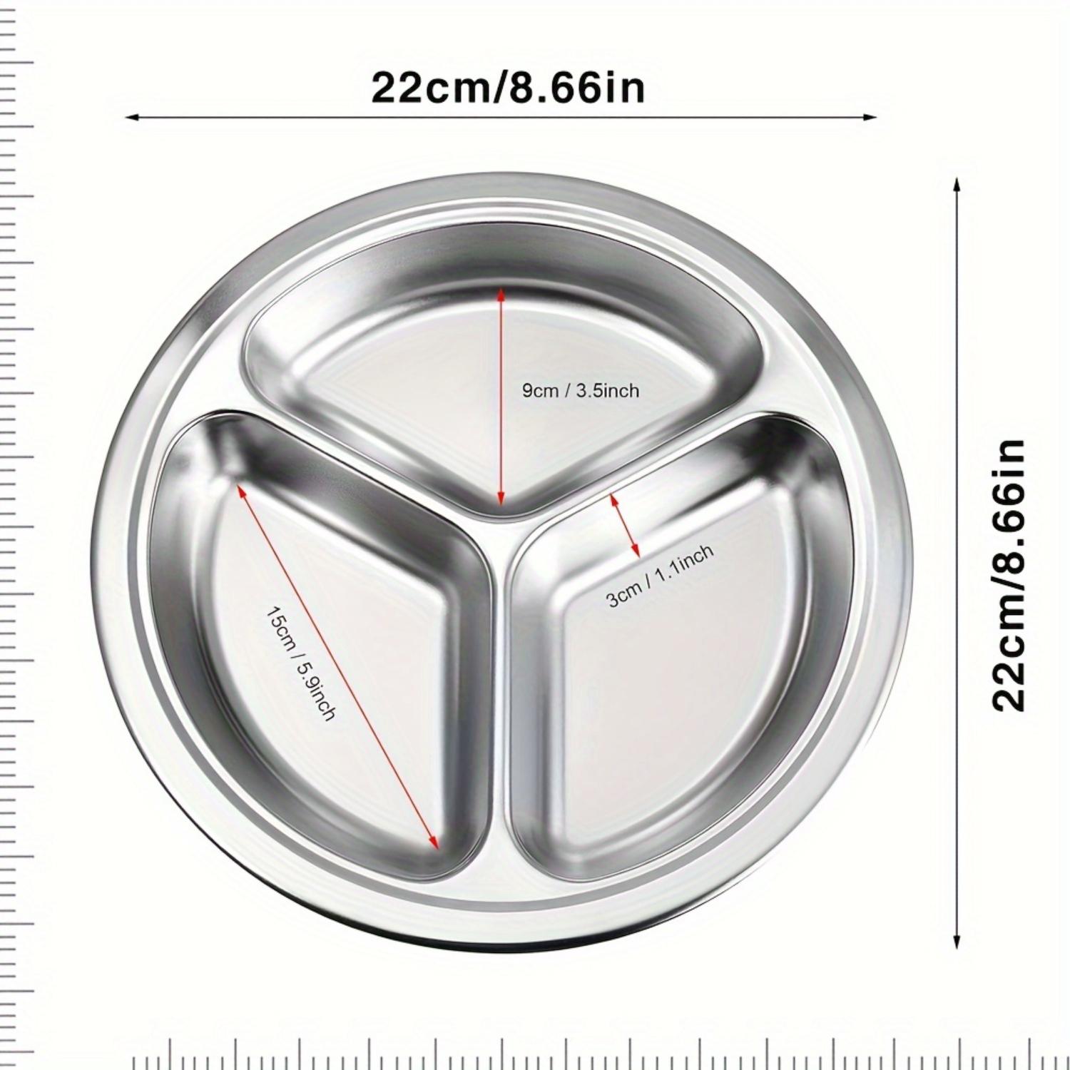 Разделенная обеденная тарелка из нержавеющей стали - 3 секции для контроля порций - Идеально подходит для кемпинга, ресторанов и использования