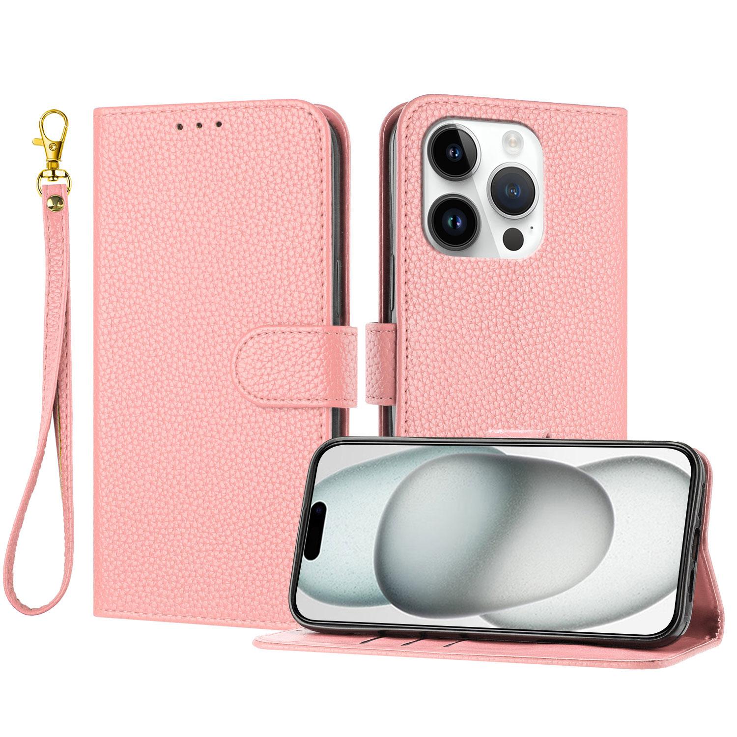 For iPhone 15 Pro Leather Case Litchi Texture Wallet Stand Anti Drop Phone Cover with Wrist Strap Pink
For iPhone 15 Pro Leather Case Litchi Texture Wallet Stand Anti Drop Phone Cover with Wrist Strap Pink