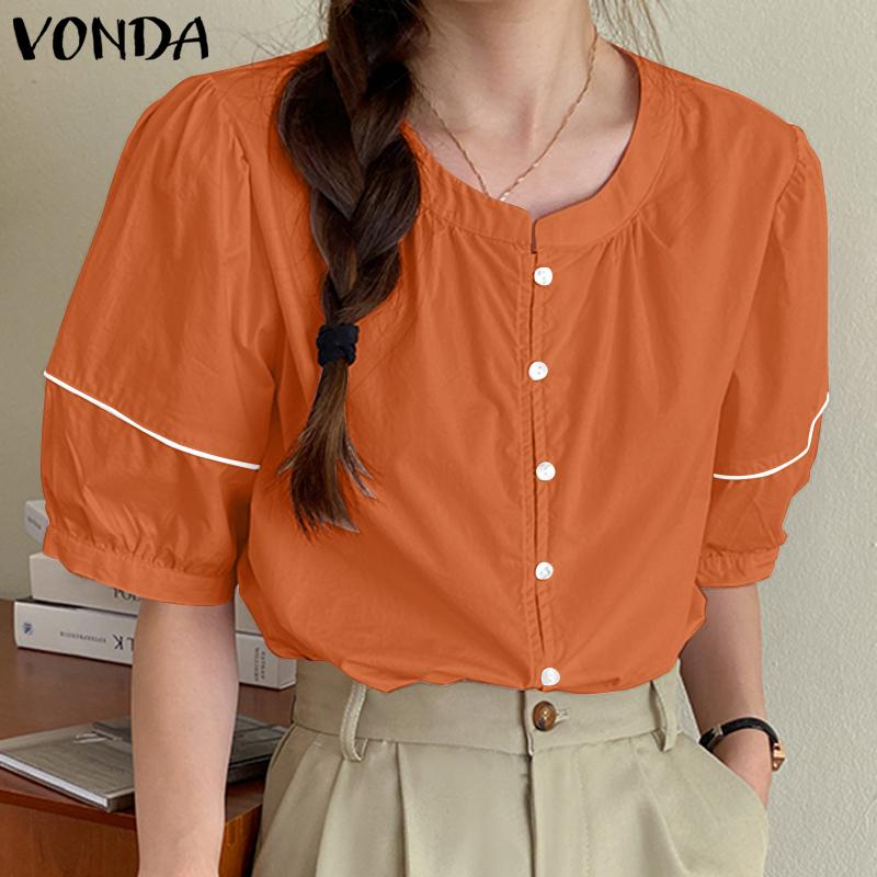 VONDA женская летняя однотонная блузка с круглым вырезом и короткими рукавами и пуговицами
VONDA женская летняя однотонная блузка с круглым вырезом и короткими рукавами и пуговицами