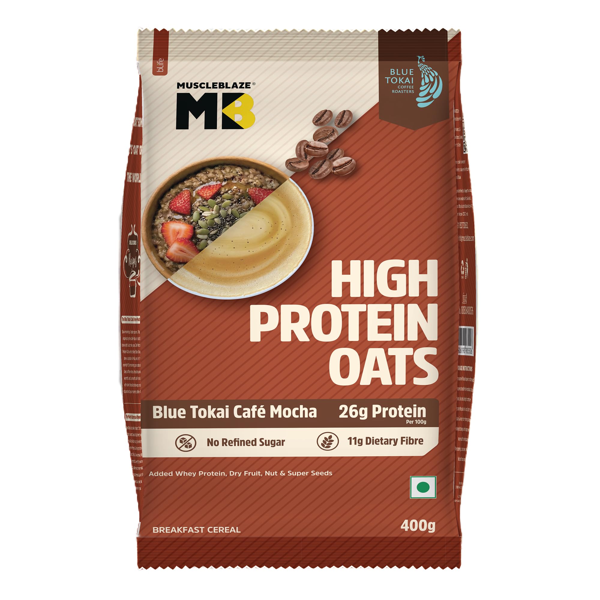MuscleBlaze High Protein Oats (Blue Tokai Cafe Mocha, 400g) | 26g Protein | Breakfast Cereals for Weight Management
MuscleBlaze High Protein Oats (Blue Tokai Cafe Mocha, 400g) | 26g Protein | Breakfast Cereals for Weight Management