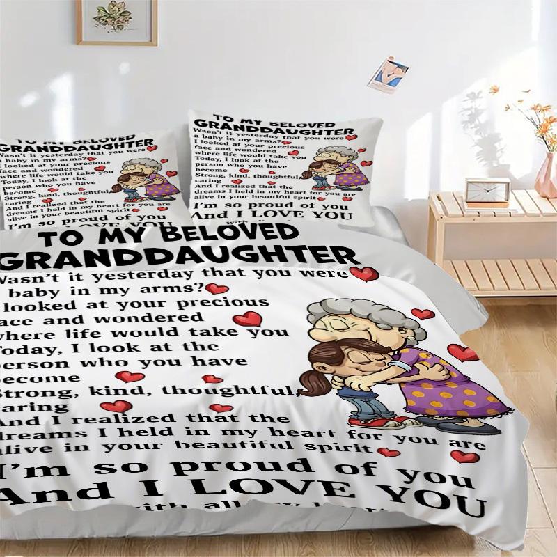 3pcs Grandma Granddaughter Quotes Duvet Cover Set, Cover For Bedroom Guest Room (1 Duvet Cover + 2 Pillowcase, Without Quilt), yy250922170 135x200cm
3pcs Grandma Granddaughter Quotes Duvet Cover Set, Cover For Bedroom Guest Room (1 Duvet Cover + 2 Pillowcase, Without Quilt), yy250922170 135x200cm
