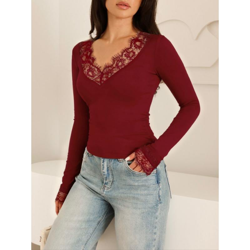Lace Splicing Fashion Casual Women Blouse Fashion Long Sleeve Slim Fit T-shirt New Spring Autumn V-neck Elegant Sweet Solid Basic Top XL бордовий
Lace Splicing Fashion Casual Women Blouse Fashion Long Sleeve Slim Fit T-shirt New Spring Autumn V-neck Elegant Sweet Solid Basic Top XL бордовий