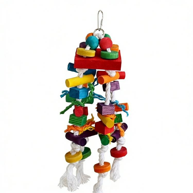 Natural Wood Bird Chew Toy With Bright Color Cotton Rope Cage Hanging Toy For Large Parrots To Relieve Stress Boredom 1
Natural Wood Bird Chew Toy With Bright Color Cotton Rope Cage Hanging Toy For Large Parrots To Relieve Stress Boredom 1