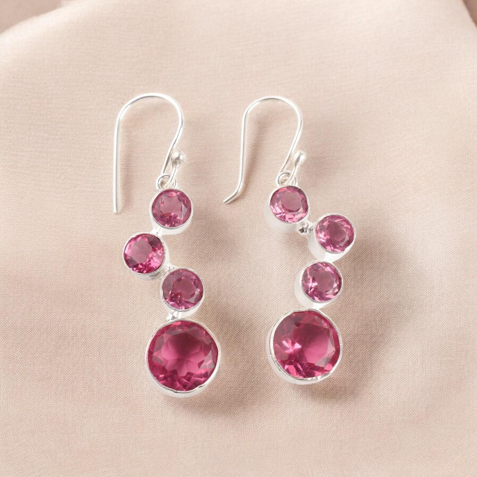 Pink Tourmaline Gemstone Earrings 925 Fine Silver Handmade Jewelry Gift For Mom EE-161-10
Pink Tourmaline Gemstone Earrings 925 Fine Silver Handmade Jewelry Gift For Mom EE-161-10