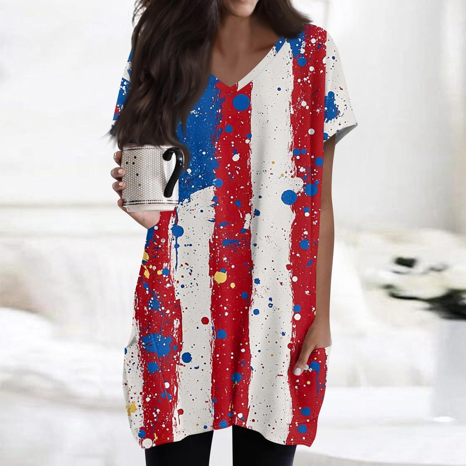 Womens Tops V-neck Short Sleeve Blouses Casual Mid-length Shirts Fashion Independence Day Print Tunic Tops With Pockets XL винний
Womens Tops V-neck Short Sleeve Blouses Casual Mid-length Shirts Fashion Independence Day Print Tunic Tops With Pockets XL винний