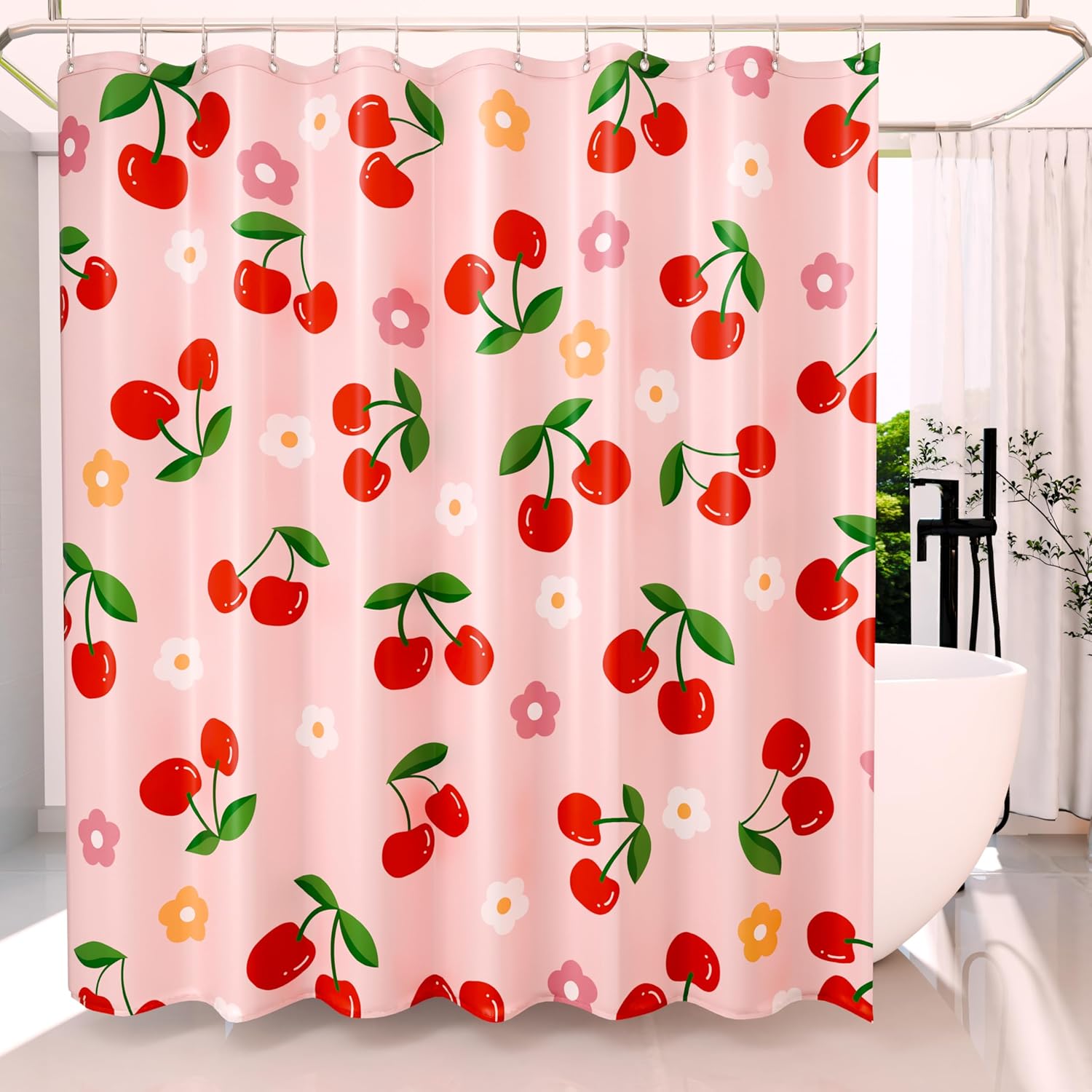 Cute Floral Cherry Curtains Waterproof Soft Polyester Bathroom Curtain- Washable Privacy Cloth Shower Curtain For Bathroom W60H190(CM)-1 Pcs
Cute Floral Cherry Curtains Waterproof Soft Polyester Bathroom Curtain- Washable Privacy Cloth Shower Curtain For Bathroom W60H190(CM)-1 Pcs