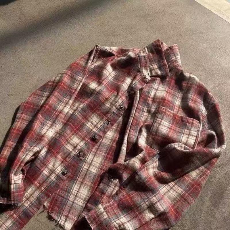 Unisex American Retro Red Plaid Distressed Raw Hem Shirt Jacket - Long Sleeve, Loose Fit for Spring/Autumn 2XL
Unisex American Retro Red Plaid Distressed Raw Hem Shirt Jacket - Long Sleeve, Loose Fit for Spring/Autumn 2XL