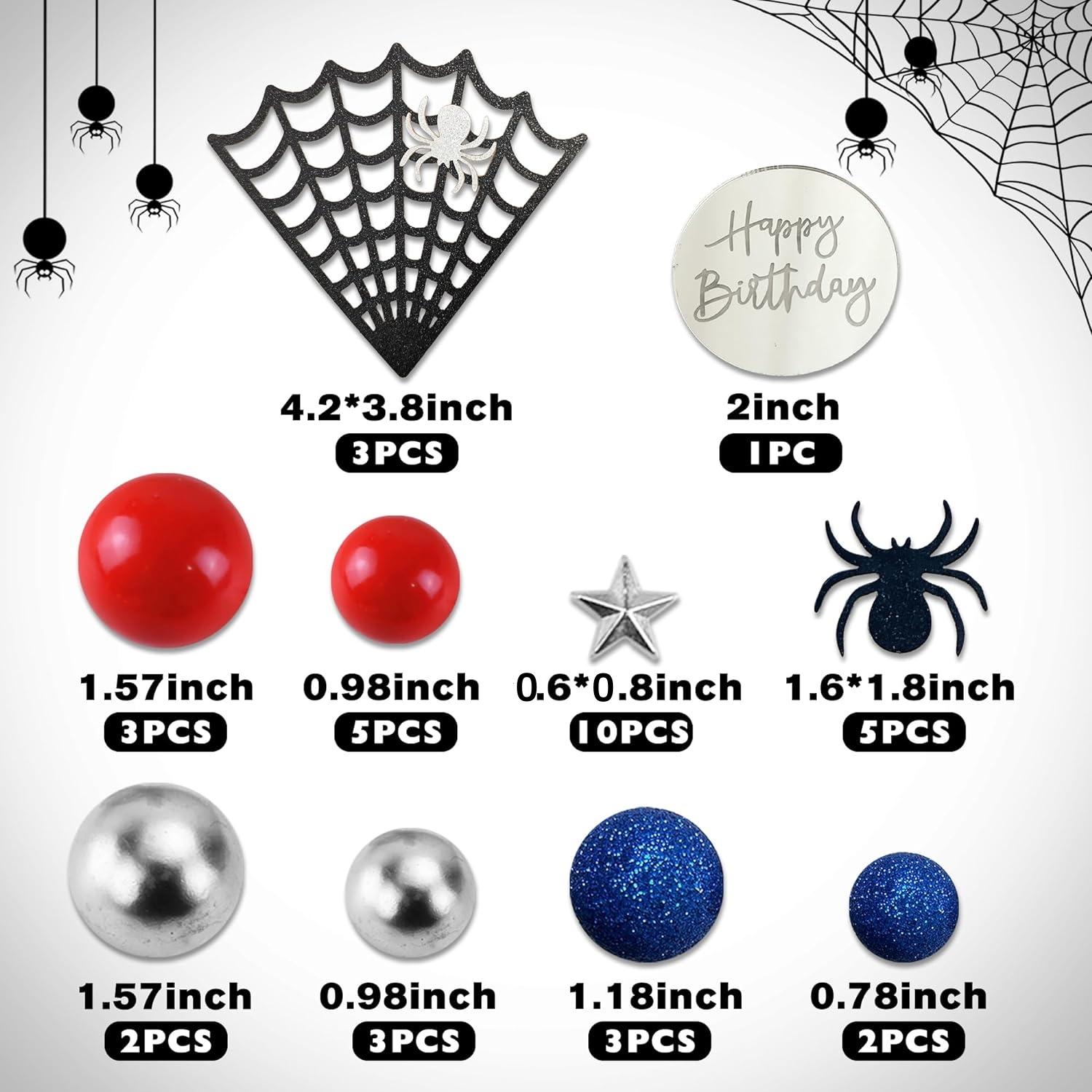 Spider Theme Cake Decor Glitter Spider Birthday Toppers Star Red Silver Blue Balls Cupcake Topper for Boys Men Baby Shower Party
Spider Theme Cake Decor Glitter Spider Birthday Toppers Star Red Silver Blue Balls Cupcake Topper for Boys Men Baby Shower Party