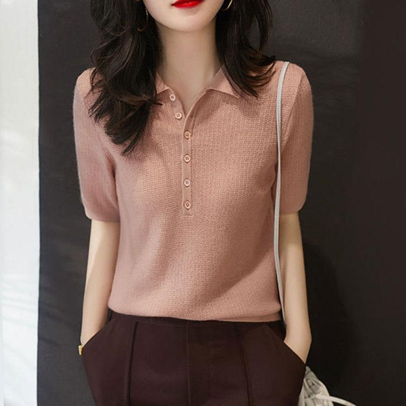 Women s Ice Silk Short Sleeved T-shirt Summer Thin Polo Collar Knitted Top S розовый
Women s Ice Silk Short Sleeved T-shirt Summer Thin Polo Collar Knitted Top S розовый