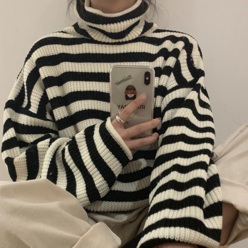 Женский свитер в полоску Harajuku, зимний винтажный женский утепленный свободный теплый повседневный свитер с высоким воротником и длинными рукавами
Женский свитер в полоску Harajuku, зимний винтажный женский утепленный свободный теплый повседневный свитер с высоким воротником и длинными рукавами