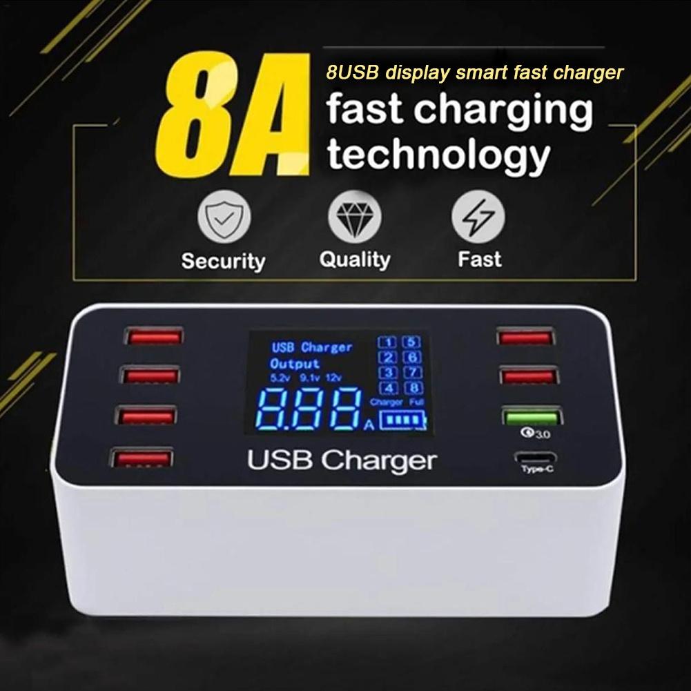 8 портів USB-зарядний пристрій QC3.0 Quick Charge Type C Smart Charger Station Station LCD Digital Display USB Multi-port EU
8 портів USB-зарядний пристрій QC3.0 Quick Charge Type C Smart Charger Station Station LCD Digital Display USB Multi-port EU