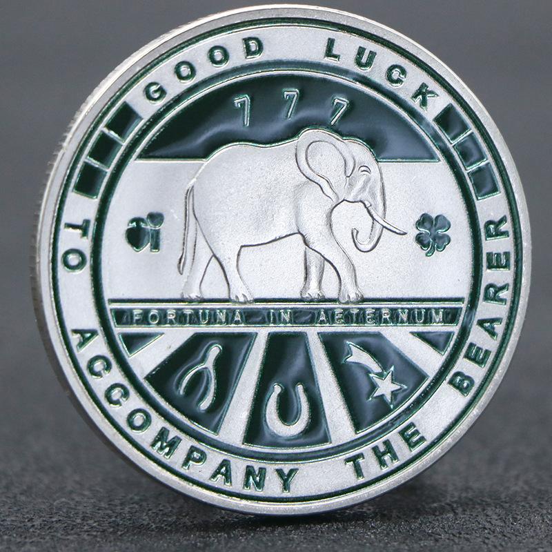 Four leaf clover commemorative coin, elephant commemorative medal, three-dimensional relief painted metal crafts, lucky coin серебряный
Four leaf clover commemorative coin, elephant commemorative medal, three-dimensional relief painted metal crafts, lucky coin серебряный