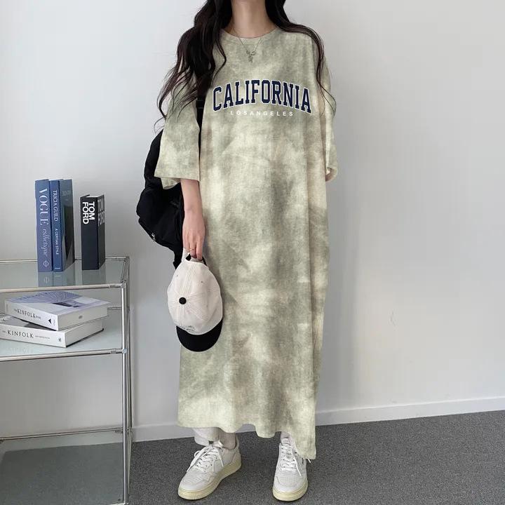 Korean Tie-Dye Retro Loose Letter Print Slimming T-Shirt Dress - Casual Mid-Length Summer Style M
Korean Tie-Dye Retro Loose Letter Print Slimming T-Shirt Dress - Casual Mid-Length Summer Style M