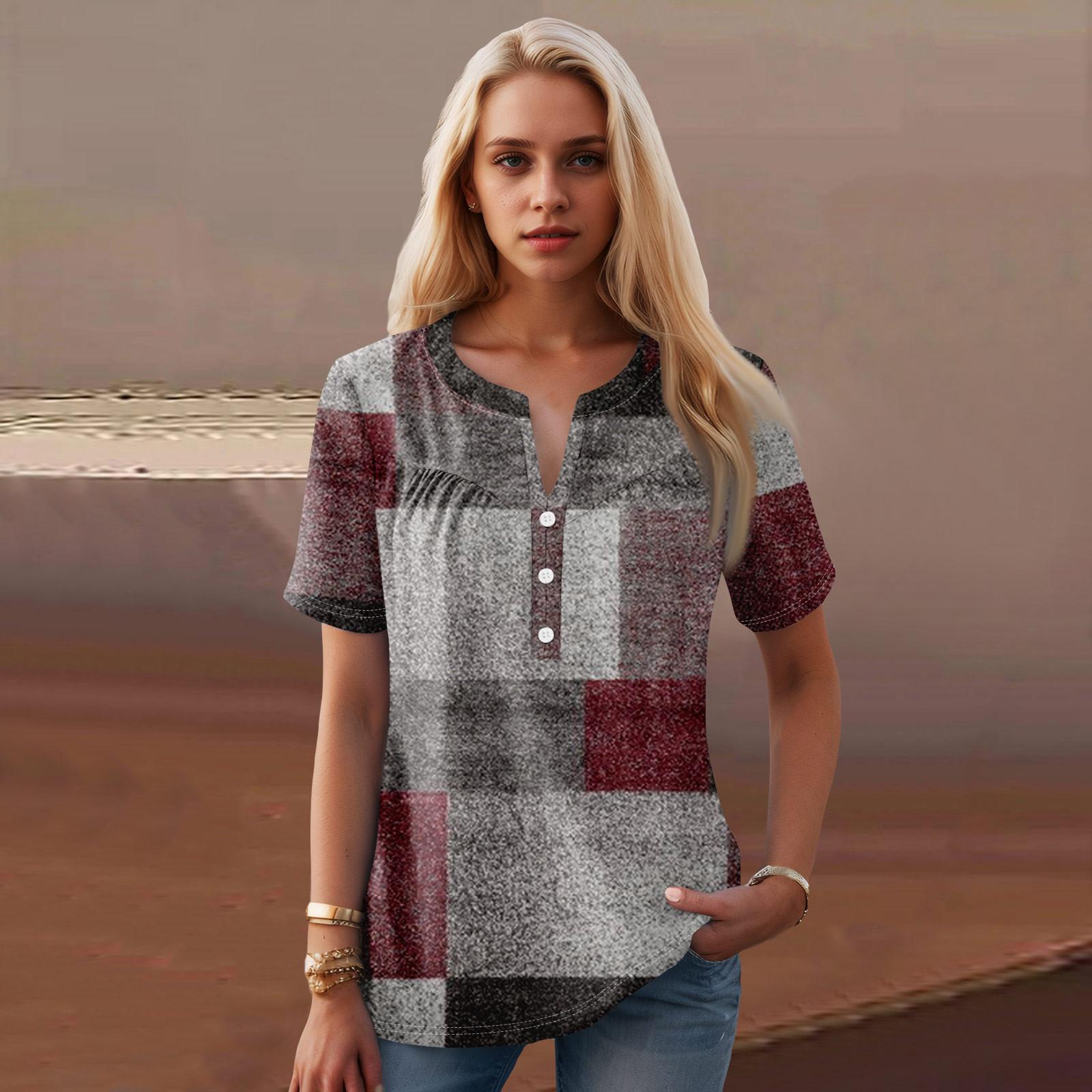 Женская повседневная футболка с v-образным вырезом и коротким рукавом с цветочным принтом и декоративными пуговицами, топ XL винный
Женская повседневная футболка с v-образным вырезом и коротким рукавом с цветочным принтом и декоративными пуговицами, топ XL винный