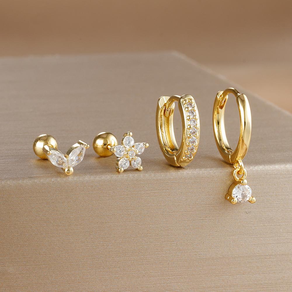 4PCS Stainless Steel Cubic Zirconia Star Leaves Hoop Earrings Set for Women Gold Plated Long Chain Piercing Jewelry Aretes
4PCS Stainless Steel Cubic Zirconia Star Leaves Hoop Earrings Set for Women Gold Plated Long Chain Piercing Jewelry Aretes