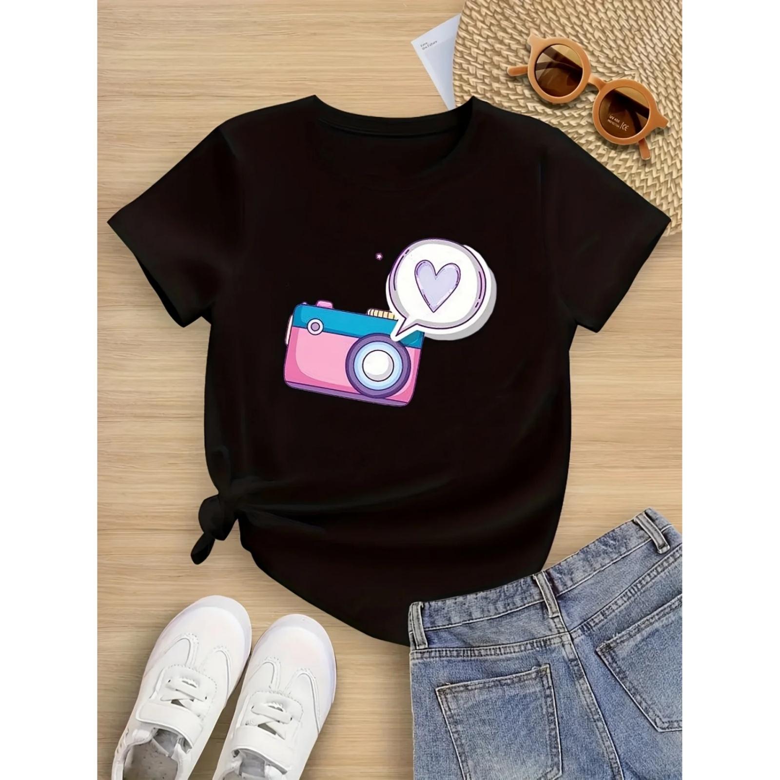 Cartoon camera print round neck short-sleeved T-shirt Cute and versatile style Suitable for summer outings and daily wear XXXXXL різнокольоровий
Cartoon camera print round neck short-sleeved T-shirt Cute and versatile style Suitable for summer outings and daily wear XXXXXL різнокольоровий