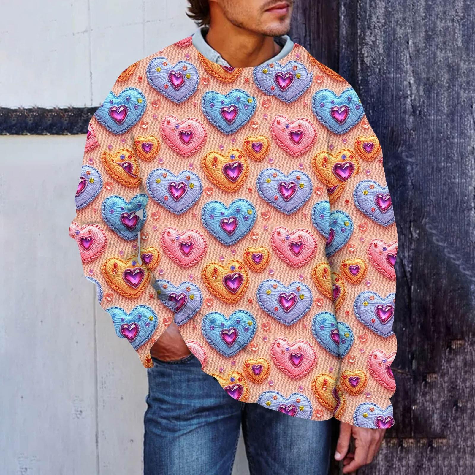 Мужской свитер с принтом ко Дню святого Валентина, толстовка с круглым вырезом, свободный топ с длинными рукавами XL жёлтый