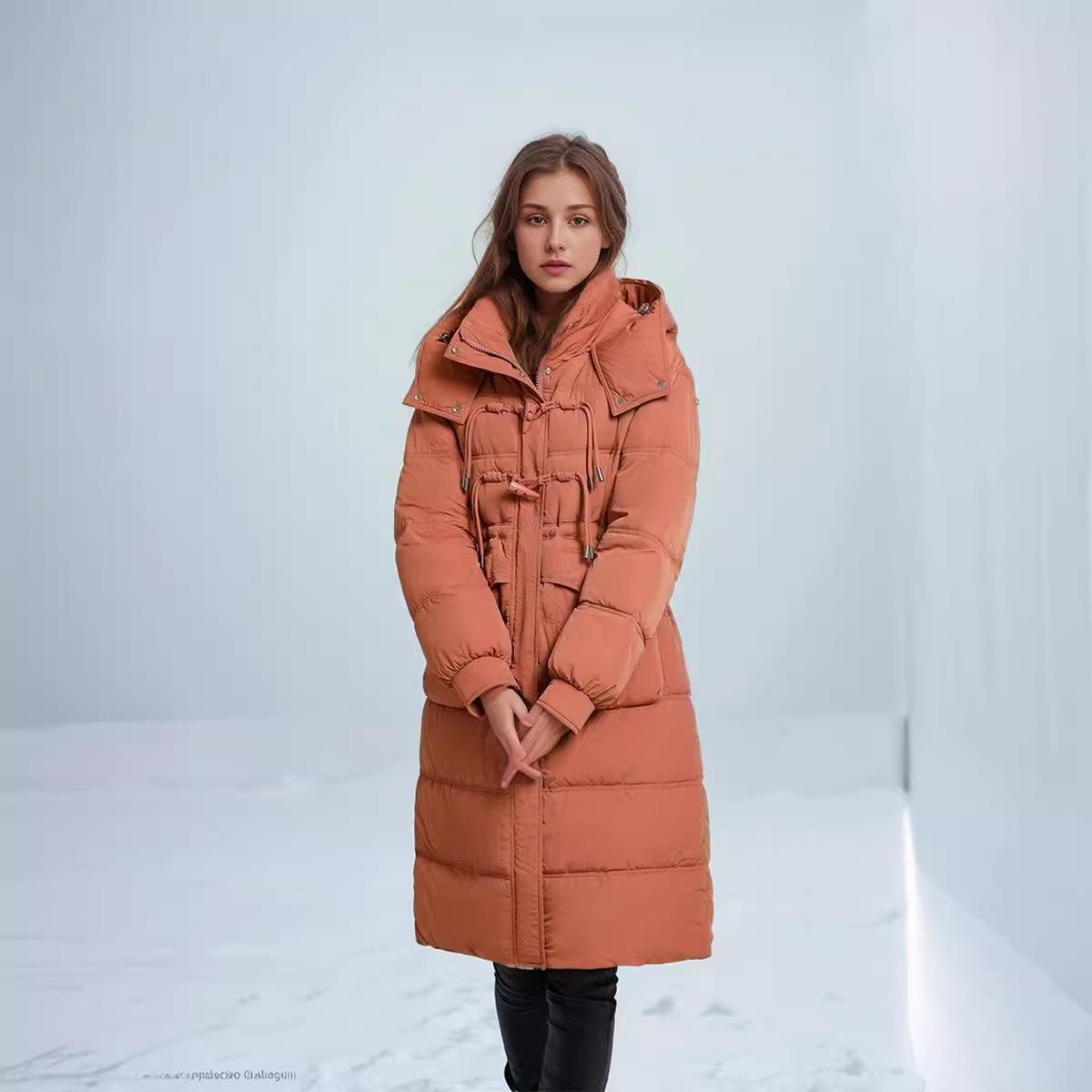 Длинная хлопковая куртка с пуговицами из коровьего рога, 2024 г., новые женские утепленные парки с капюшоном, пальто, женская куртка с 2 карманами, однотонная куртка на молнии XXXL