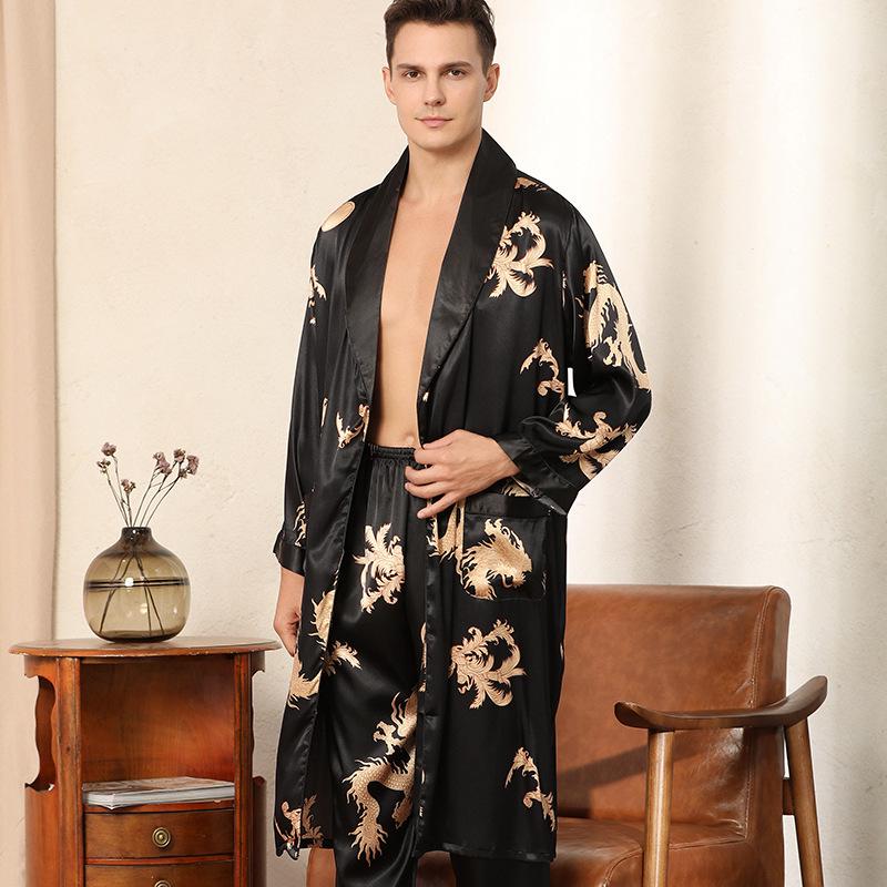 Men s Silk Pajama Set - Long Sleeve & Pants, Dragon Robe Design, Lapel, Lightweight Luxury, Large Size, T811 2XL чорний
Men s Silk Pajama Set - Long Sleeve & Pants, Dragon Robe Design, Lapel, Lightweight Luxury, Large Size, T811 2XL чорний