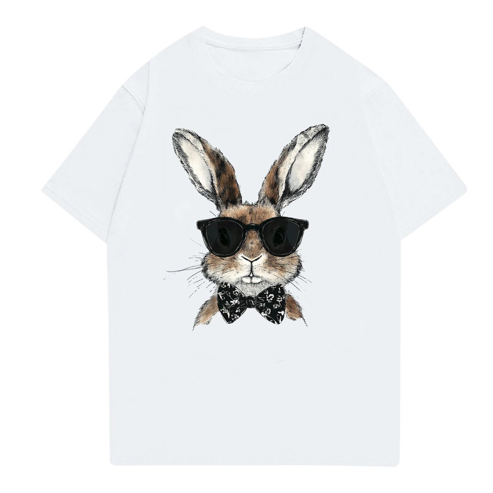 Пасха - мужская повседневная мешковатая футболка с принтом кролика, круглый вырез, пуловер, топ с короткими рукавами M белый