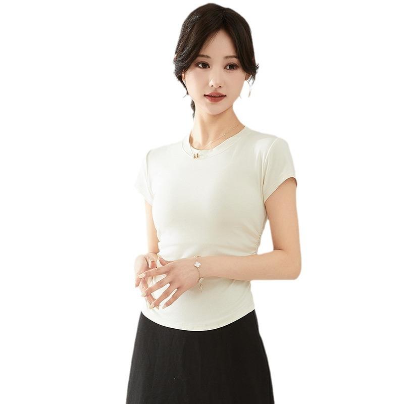 Женская футболка с коротким рукавом и круглым вырезом для весны и лета, новый сладкий базовый топ с плиссированной талией в обтяжку XL слоновая кость
Женская футболка с коротким рукавом и круглым вырезом для весны и лета, новый сладкий базовый топ с плиссированной талией в обтяжку XL слоновая кость