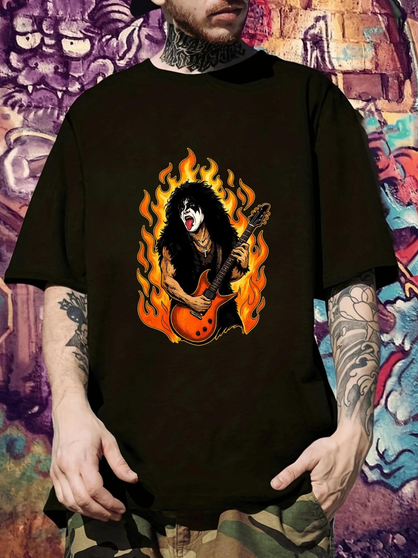 Rock & Roll Flame Guitar Graphic T-shirt - Black Casual Short Sleeve Tee with Bold Orange Design S
Rock & Roll Flame Guitar Graphic T-shirt - Black Casual Short Sleeve Tee with Bold Orange Design S