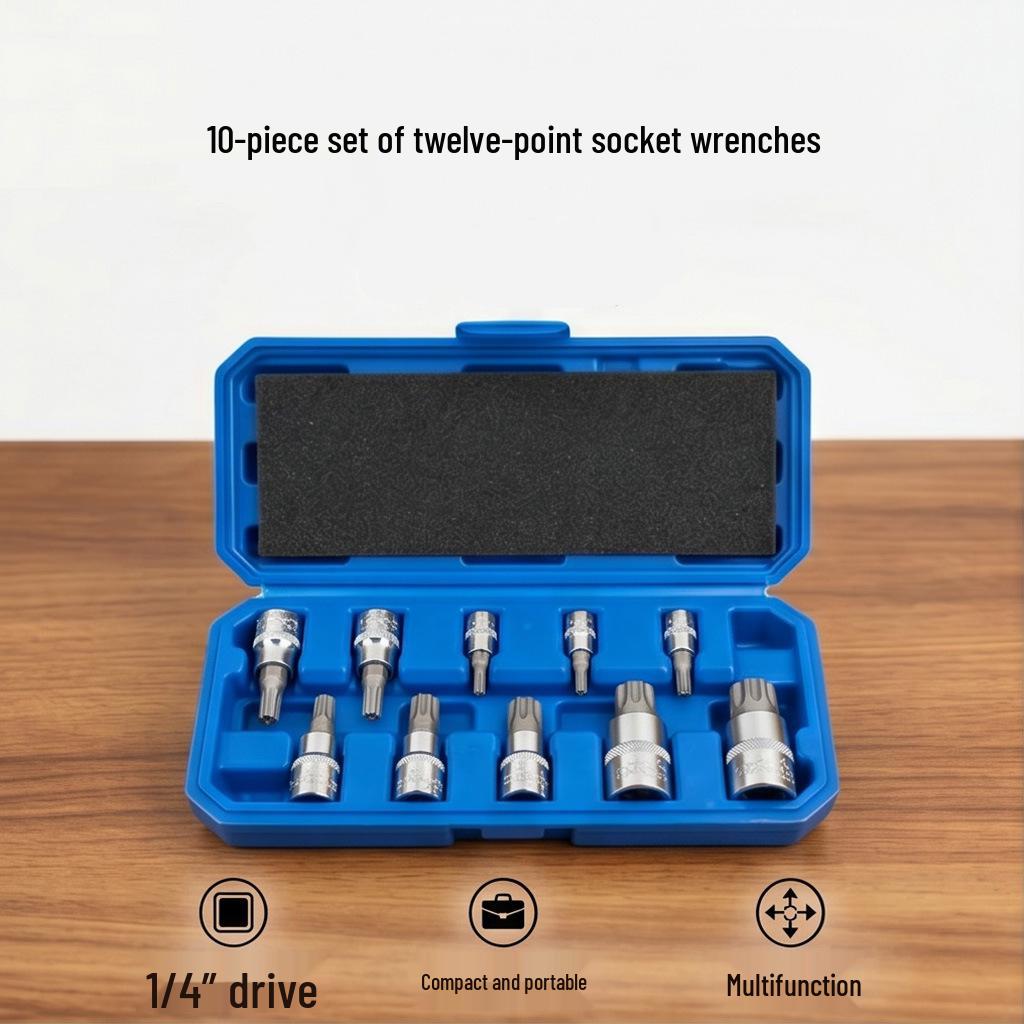 10-Piece 12-Point Socket Wrench & Torx Screwdriver Bits Set for Car Repair and Flywheel Disassembly
10-Piece 12-Point Socket Wrench & Torx Screwdriver Bits Set for Car Repair and Flywheel Disassembly