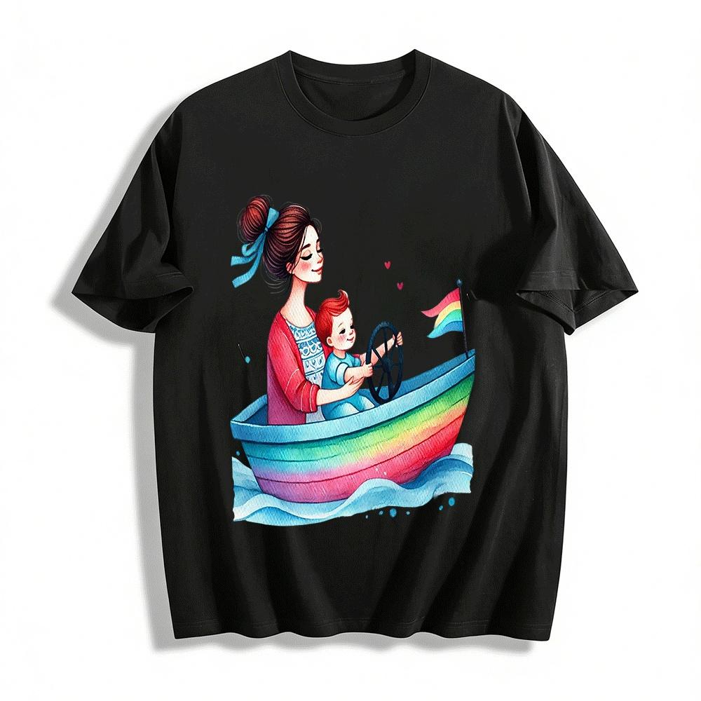 Mom And Kid Steering Rainbow Boat Warm Print Family Tops Pure cotton T-shirt XXS
Mom And Kid Steering Rainbow Boat Warm Print Family Tops Pure cotton T-shirt XXS