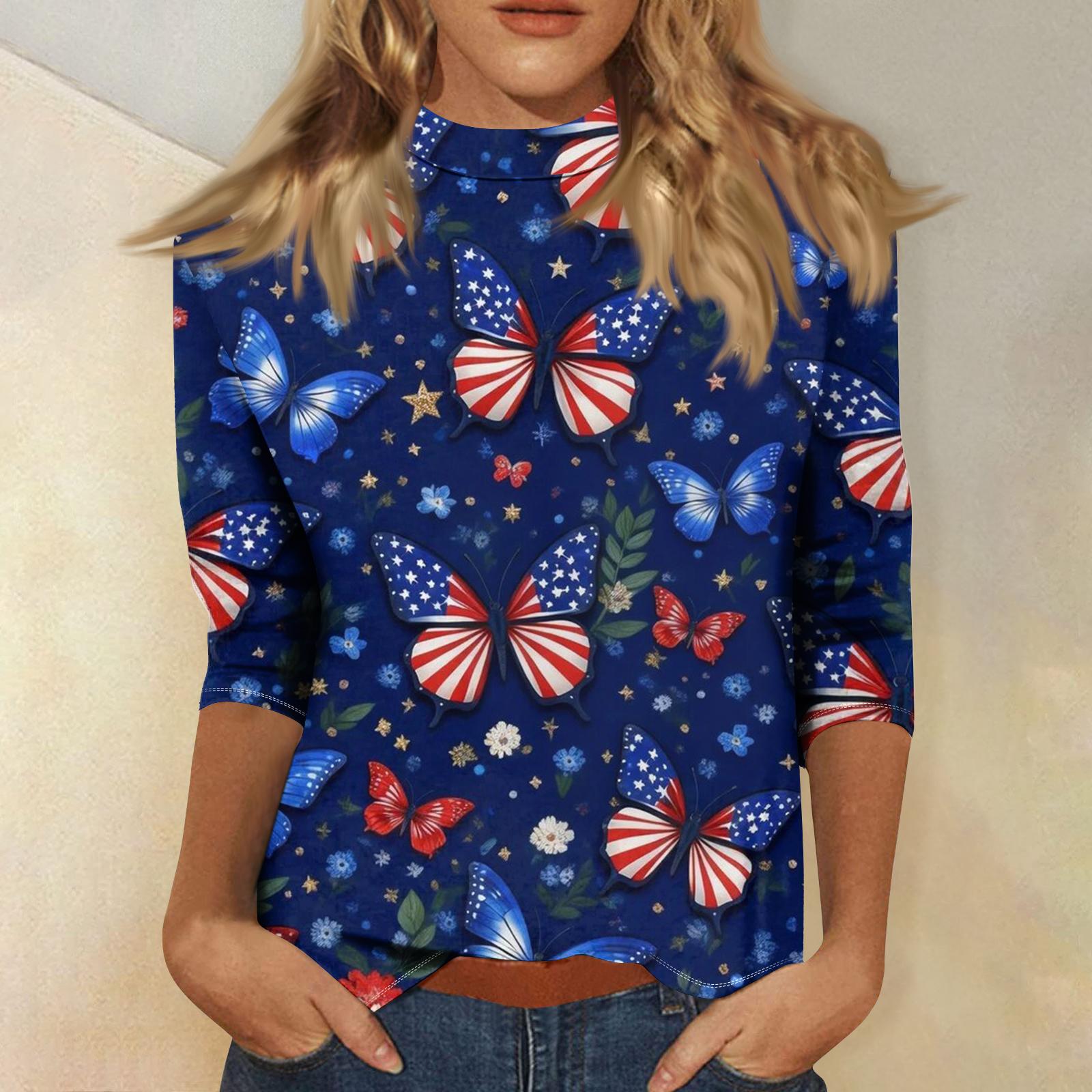 Women s Fashionable Casual Mid-Neck 3/4 Sleeve Independence Day Print T-Shirt Top M
Women s Fashionable Casual Mid-Neck 3/4 Sleeve Independence Day Print T-Shirt Top M